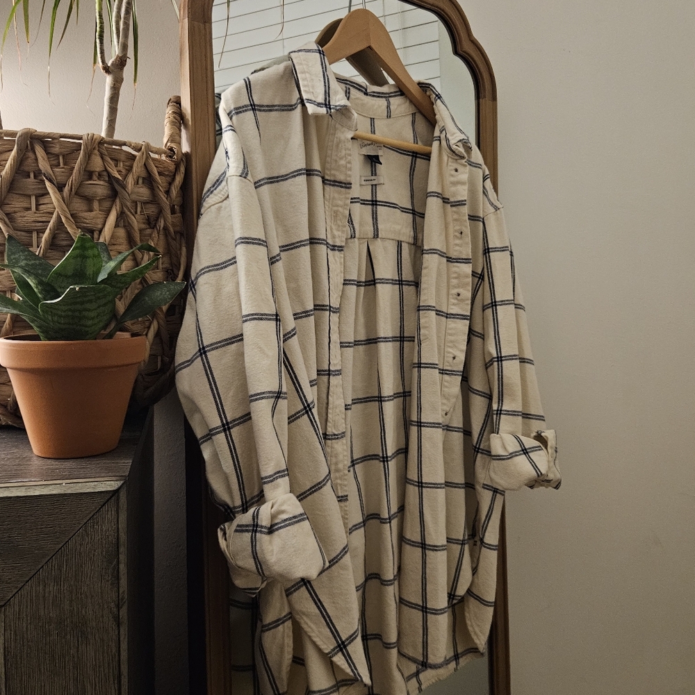 Cream and Blue Checkered Flannel